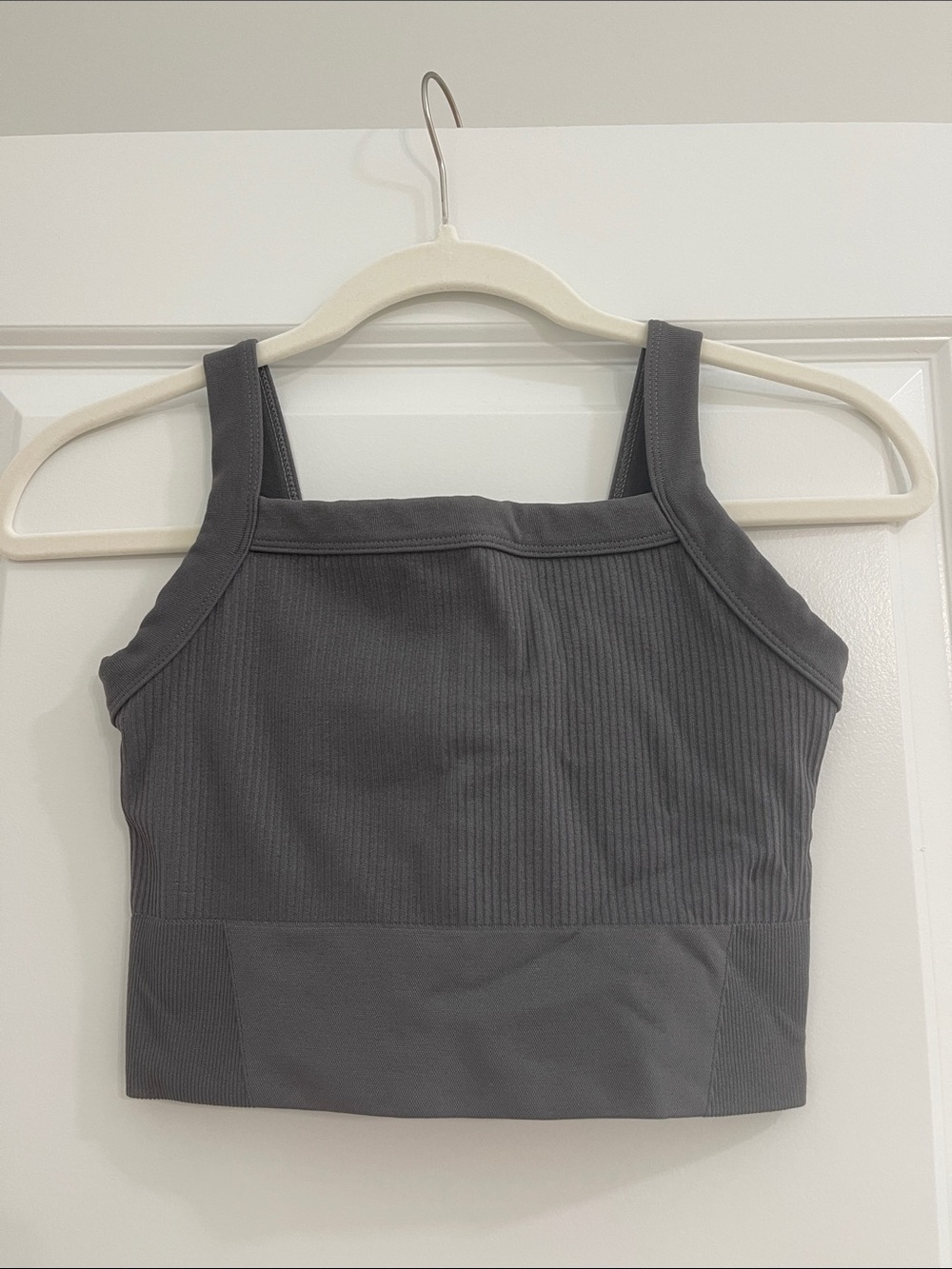 YPB Ribbed Square Neck Crop Tank - Charcoal
